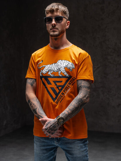 Herr T-shirt med tryck Orange Y70013