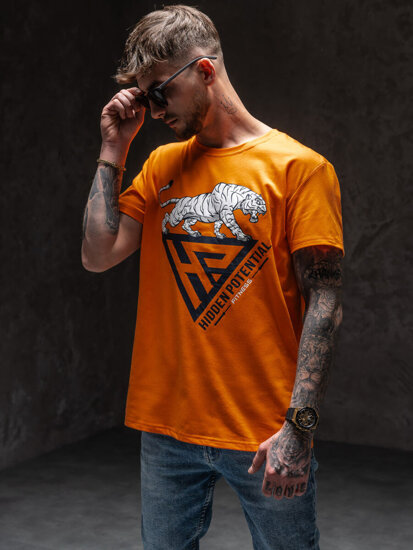 Herr T-shirt med tryck Orange Y70013