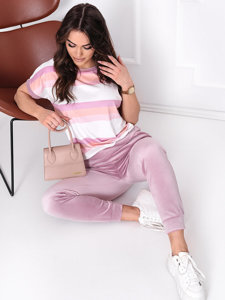 Dam 2-delad Velour Träningsoverall Stripes Rosa Bolf 656