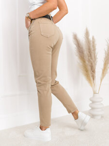 Dam High Waist Jeans med Bälte Beige Bolf LA689