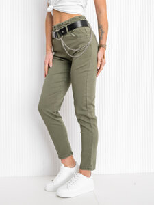 Dam High Waist Jeans med Bälte Kaki Bolf LA689