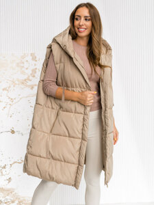 Dam Lång Quiltad Väst med huva oversize Beige Bolf 81266A1