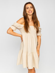 Dam Muslin Klänning med volang Beige Bolf 12240