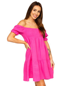 Dam Muslin Klänning med volang Fuchsia Bolf 12240