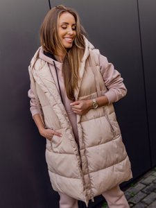 Dam Quiltad Lång Oversize Väst Ljusbeige Bolf 81266A