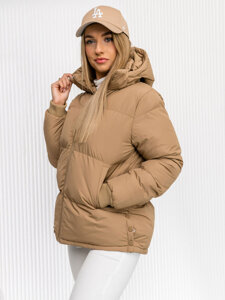 Dam Quiltad Vinterjacka with hood Brun Bolf 5M3169