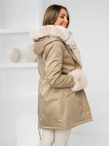 Dam Vinterparkas med huva Beige Bolf B553