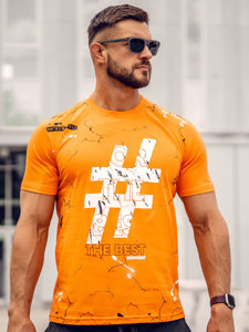 Herr Bomulls T-shirt med tryck Orange Bolf 14728A