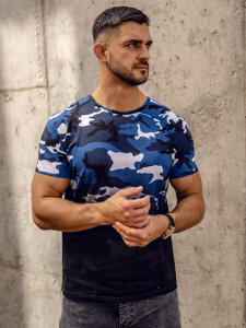 Herr Camo T-shirt med tryck Blå Bolf S808A1