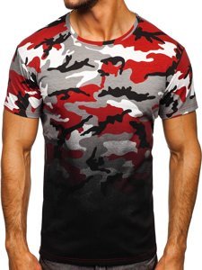 Herr Camo T-shirt med tryck Grå-Vinröd Bolf S808