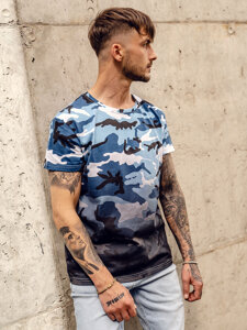 Herr Camo T-shirt med tryck Himmelsblå Bolf S808A1