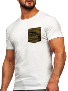 Herr Camo T-shirt med tryck med ficka Vit-Grön Bolf 8T85