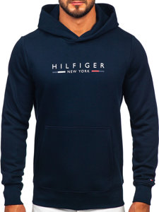 Herr Huvtröja med känguruficka och tryck Marinblå Tommy Hilfiger MW0MW29301