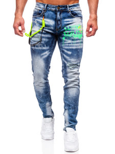 Herr Jeans Slim Fit med hängslen Marinblå Bolf E7853