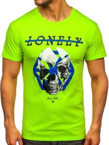 Herr T-shirt med tryck Grön-neon Y70011