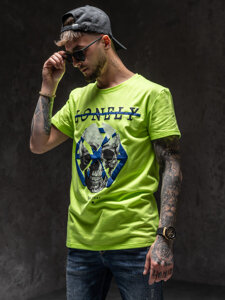 Herr T-shirt med tryck Grön-neon Y70011