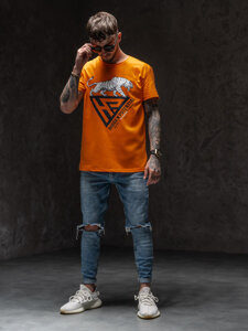 Herr T-shirt med tryck Orange Y70013